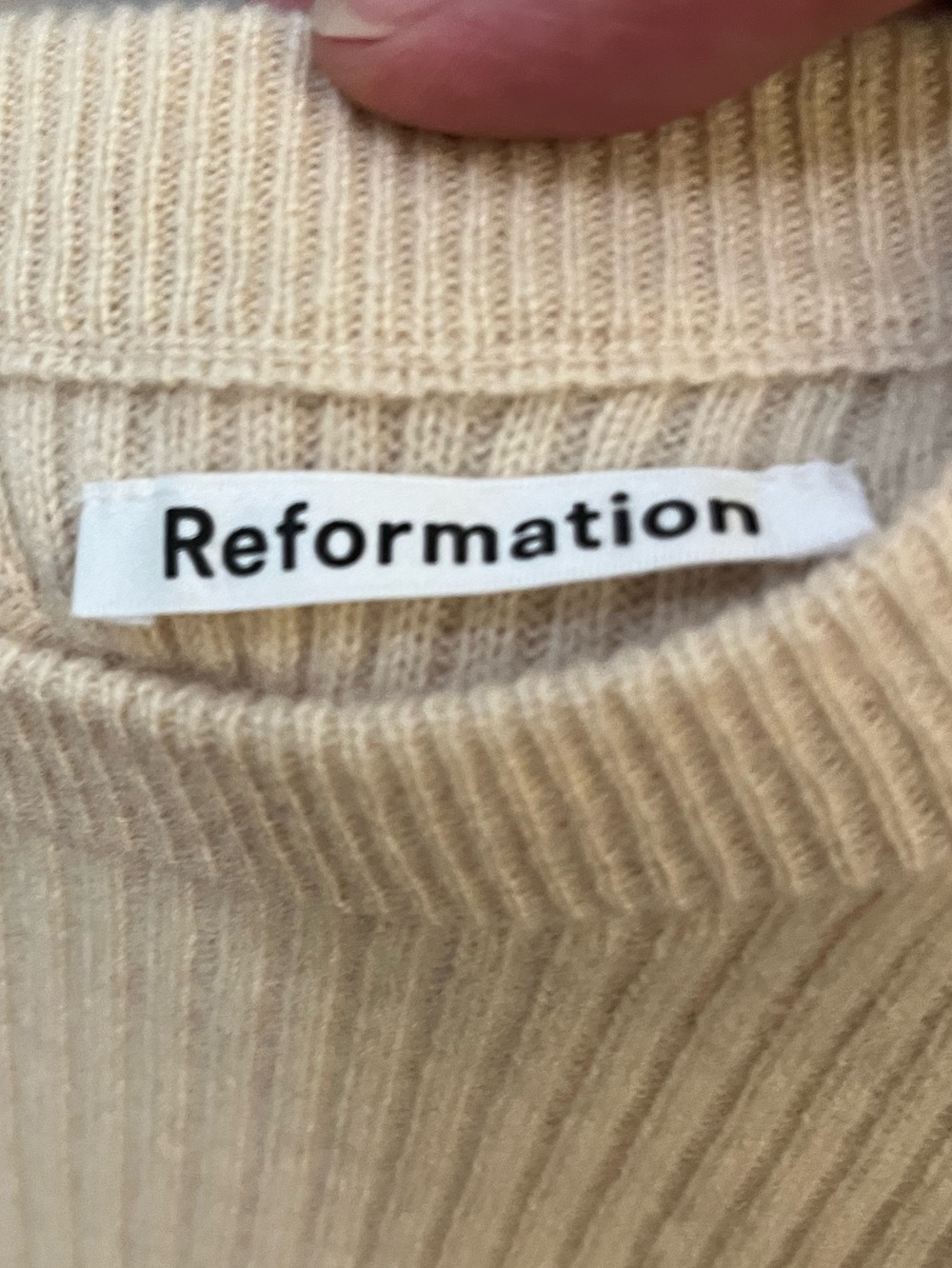 Reformation Tan Cashmere Ribbed Knit Open Back Puff Sleeve Alida Sweater Sz. S - Picture 6 of 12